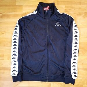 Kappa Black Track Jacket with Classic Sleeve Hit Logo, Men's Large